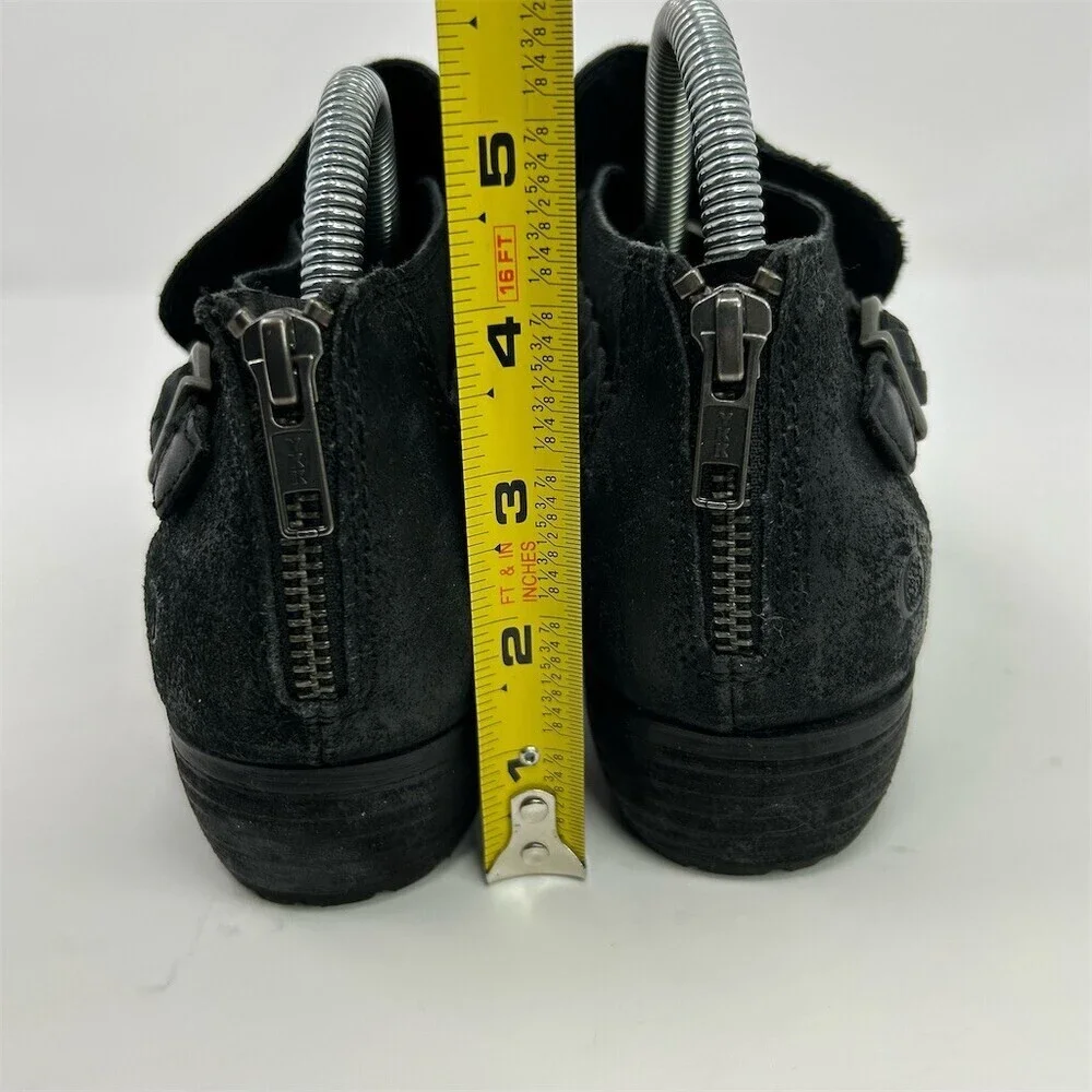 Born Sylvia Ankle Heeled Booties Black Braided Strap Buckle Back Zip Size 8